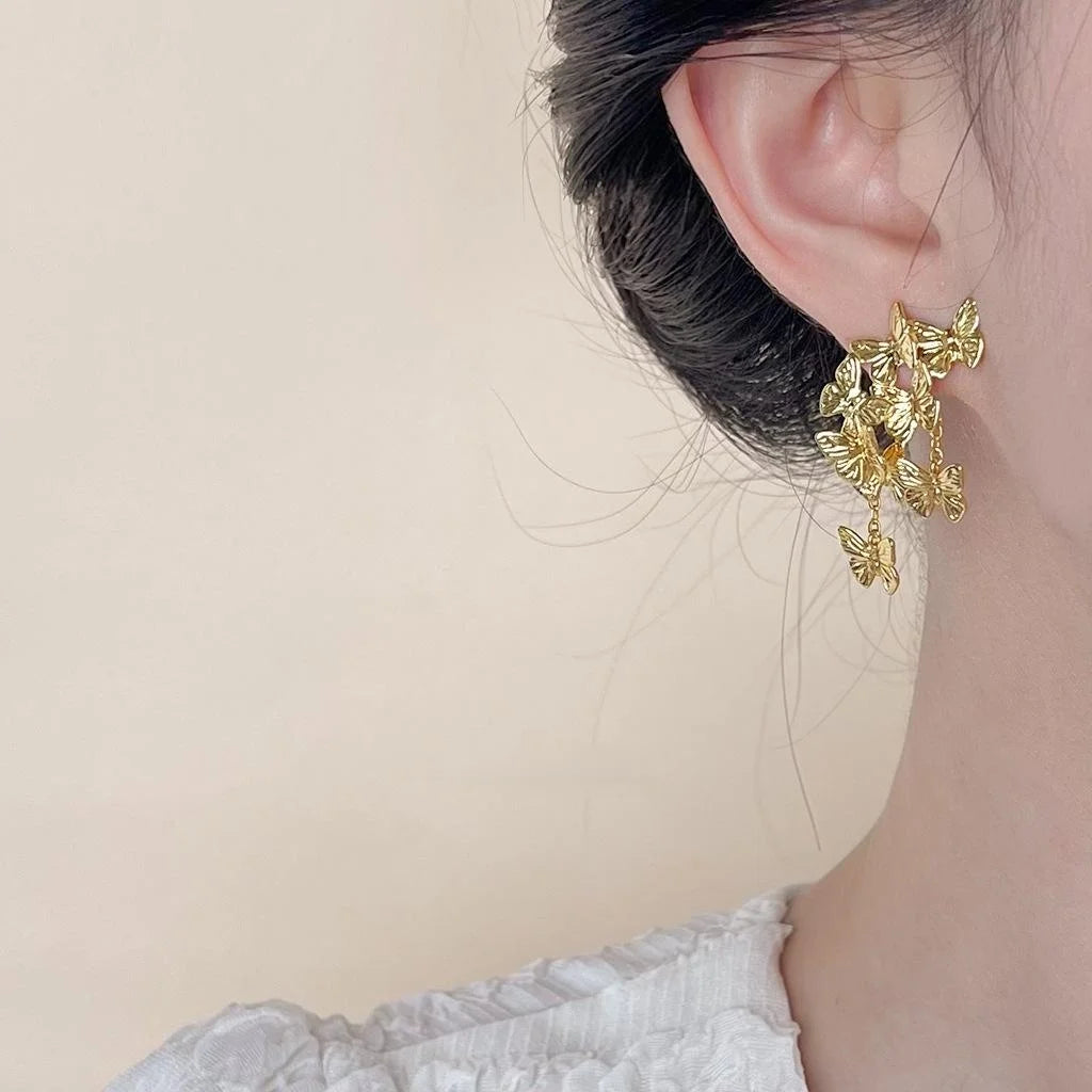 14K Gold Plated Copper Butterfly Drop Earrings Sweet Forest Vacation Style Jewelry