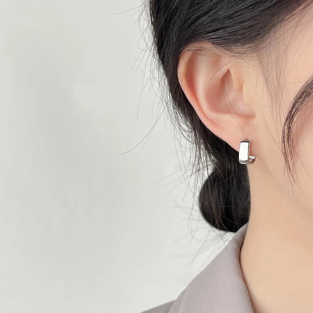 Minimalist White Gold Plated Copper Geometric Square Drop Earrings For Commuter Style
