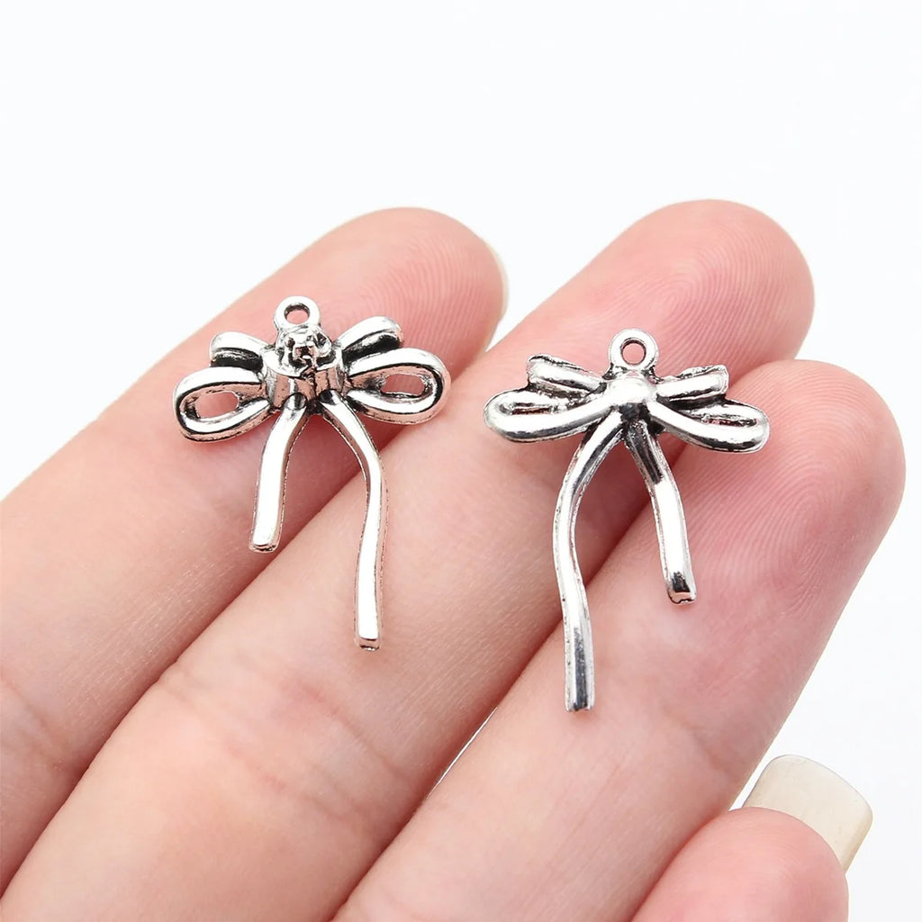 24x18mm 1.4g Antique Silver Zinc Alloy Bow Butterfly Charm Pendant for Necklace Bracelet Jewelry Making