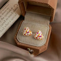 Light Luxury Full Zircon Colorful Heart Stud Earrings Copper Fashion Jewelry