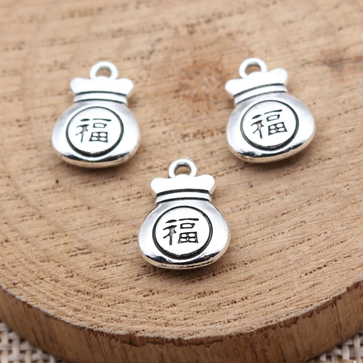 14x10mm 1.3g Multicolor Zinc Alloy Double Sided Fu Bag Charm Pendant for Chinese Style Jewelry DIY