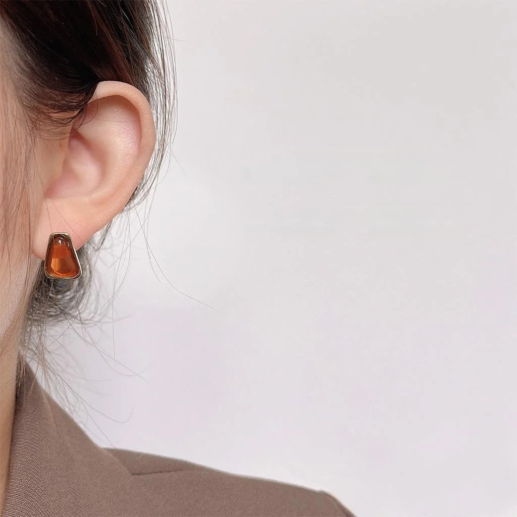Luxury Asymmetric Geometric 14K Gold Plated Copper Stud Earrings