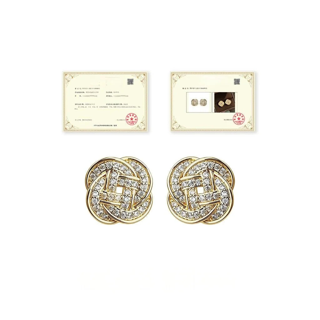 Old Money Style Micro Pave Zircon Geometric Flower Eco-Friendly Copper Stud Earrings