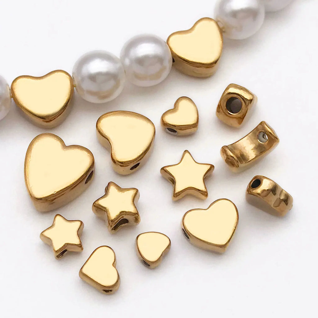 Stainless Steel Round Heart Five-Point Star Moon Spacer Beads for DIY Bracelet Necklace