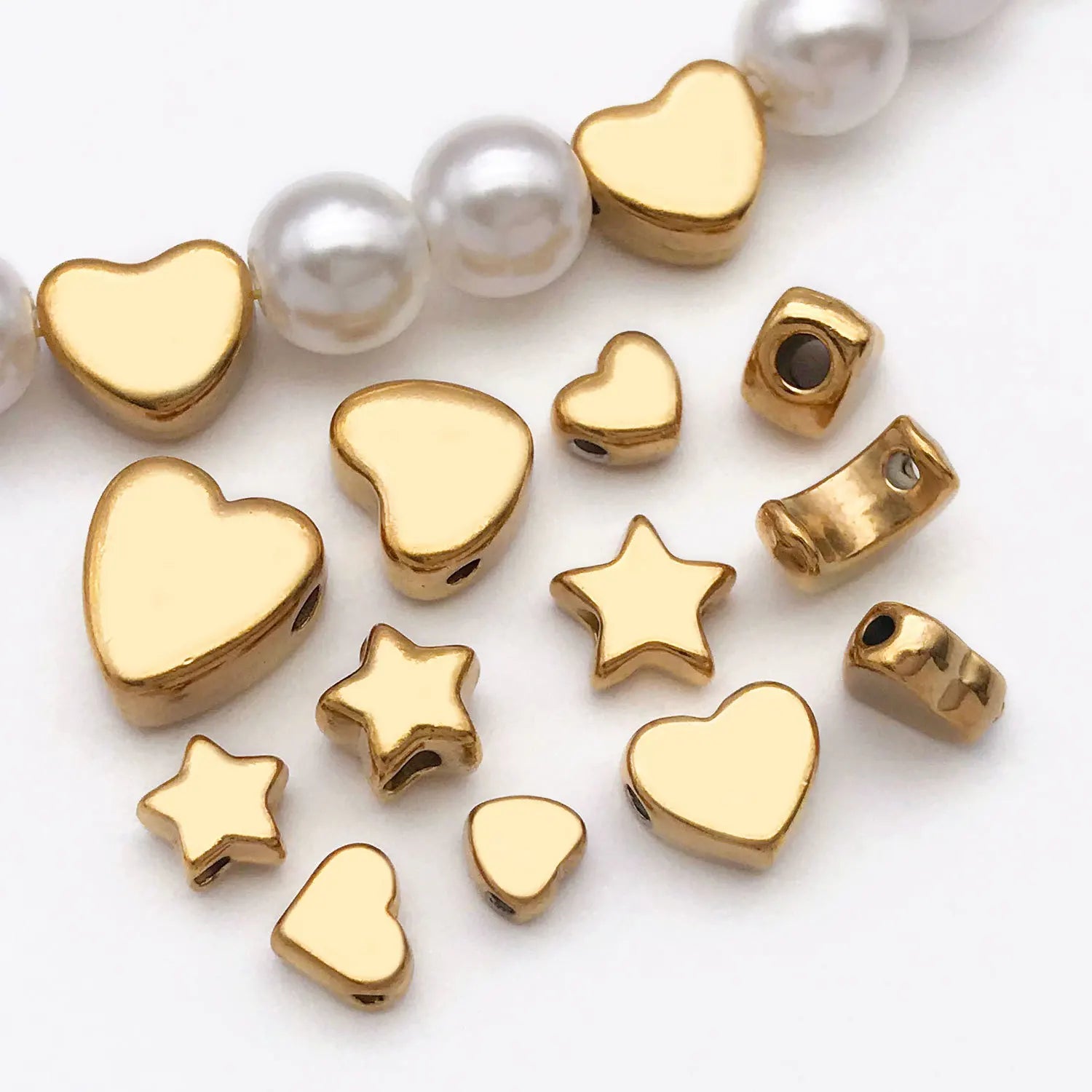 Stainless Steel Round Heart Five-Point Star Moon Spacer Beads for DIY Bracelet Necklace