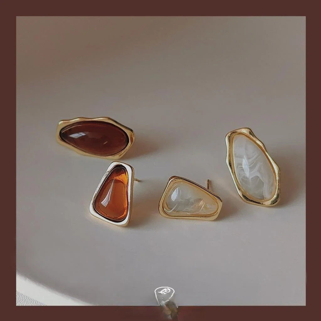 Luxury Asymmetric Geometric 14K Gold Plated Copper Stud Earrings