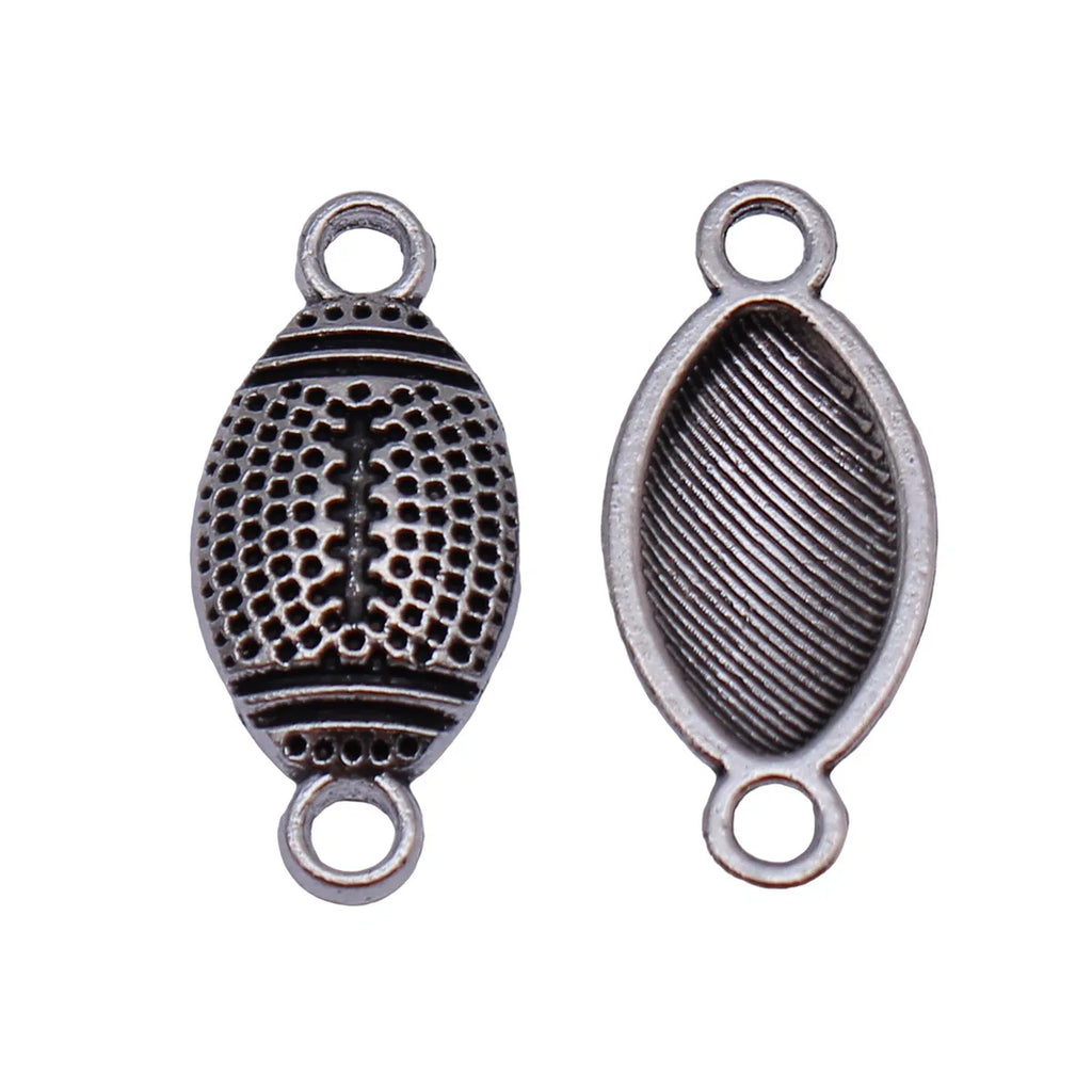 22x9.6mm 1g Antique Silver Zinc Alloy Football Connector Charm for DIY Bracelet and Jewelry Making