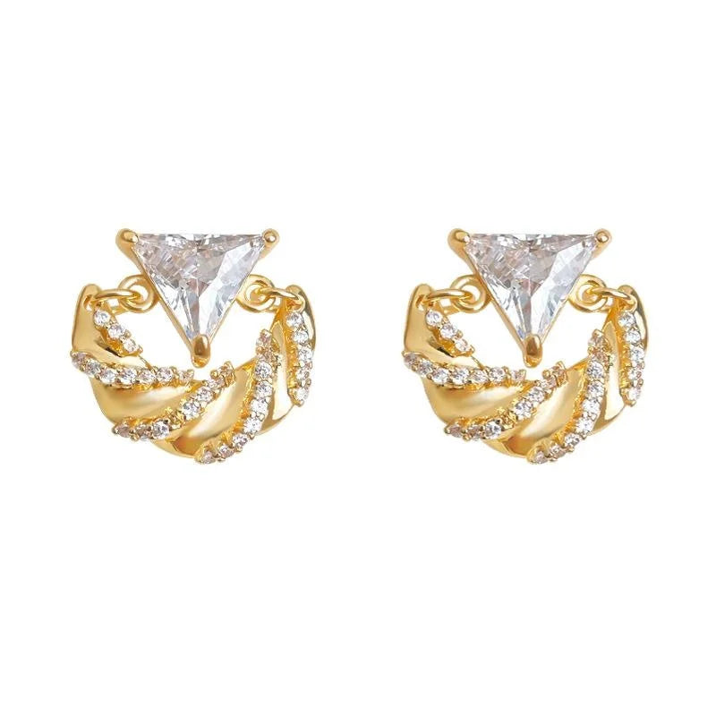 Light Luxury Micro Pave Zircon Heart Geometric Copper Stud Earrings