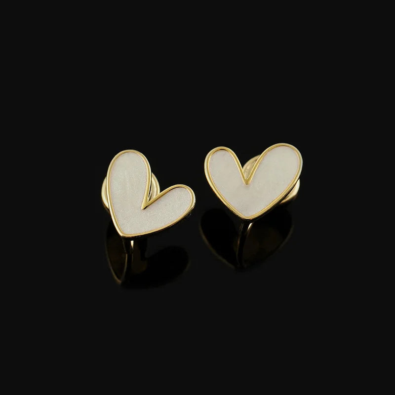 Elegant White Enamel Heart Stud & Clip On No Piercing Alloy Earrings