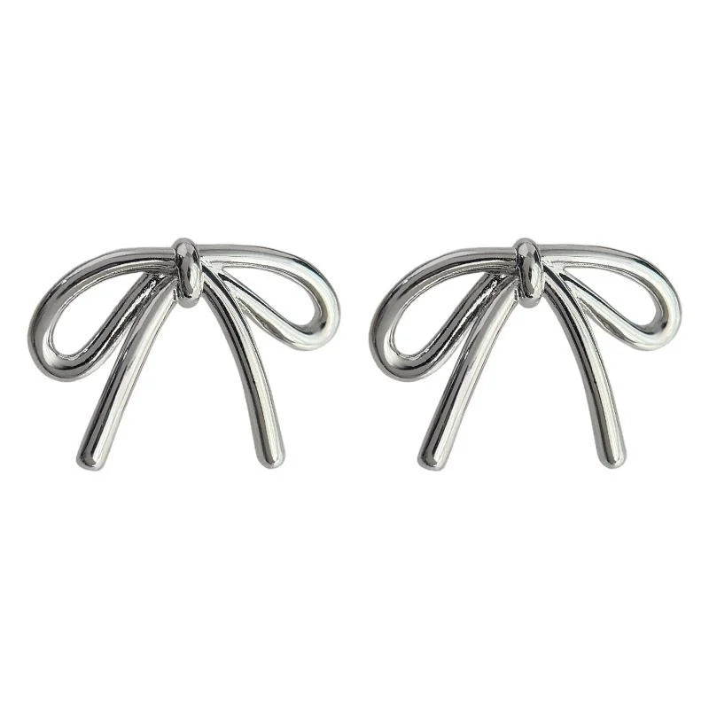 Copper 14K Plated Bow Stud Earrings Minimalist Light Luxury Commuter Jewelry for Women