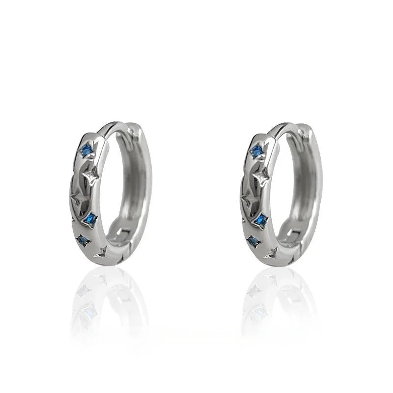 Fashion Copper Blue Zircon Starburst Round Geometric Drop Earrings For Women