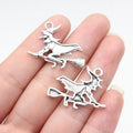30x23mm 1.6g Zinc Alloy Witch on Broom Charm Pendant for DIY Halloween Jewelry Making