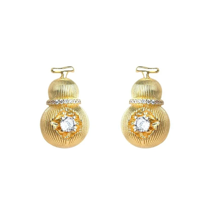 Premium Micro Pave Zircon Gourd Stud Earrings With Copper Alloy Posts