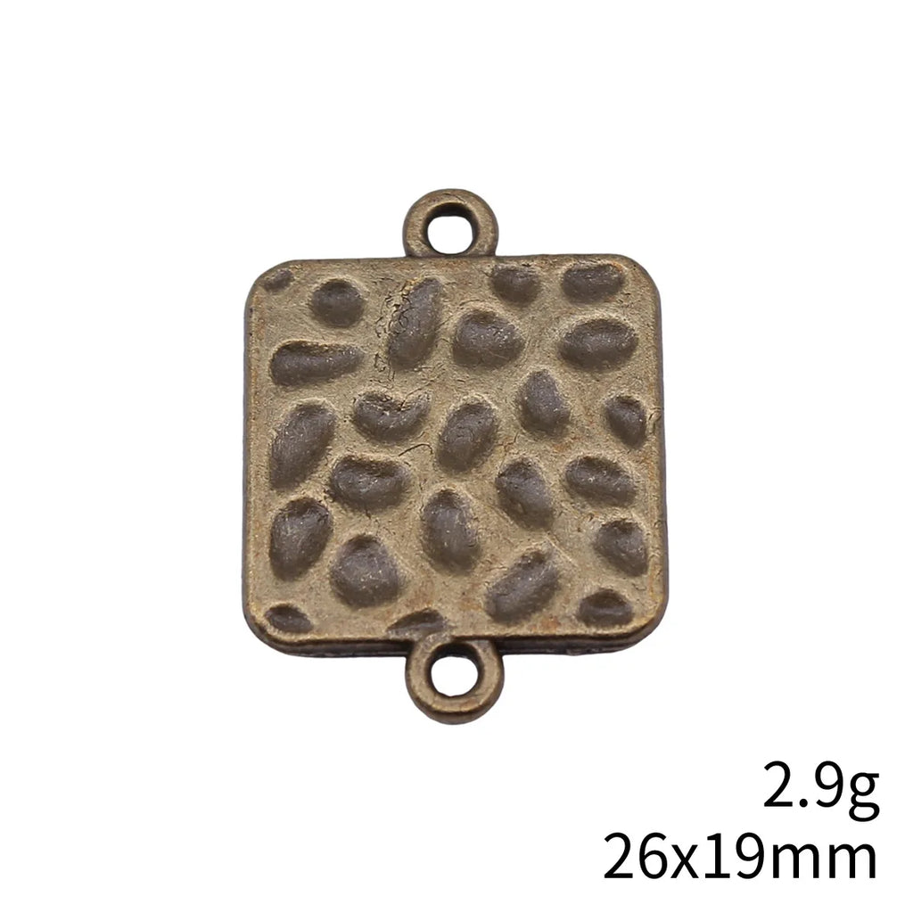 26x19mm 2.9g Antique Bronze Zinc Alloy Hammered Square Connector Charm for DIY Bracelet Jewelry