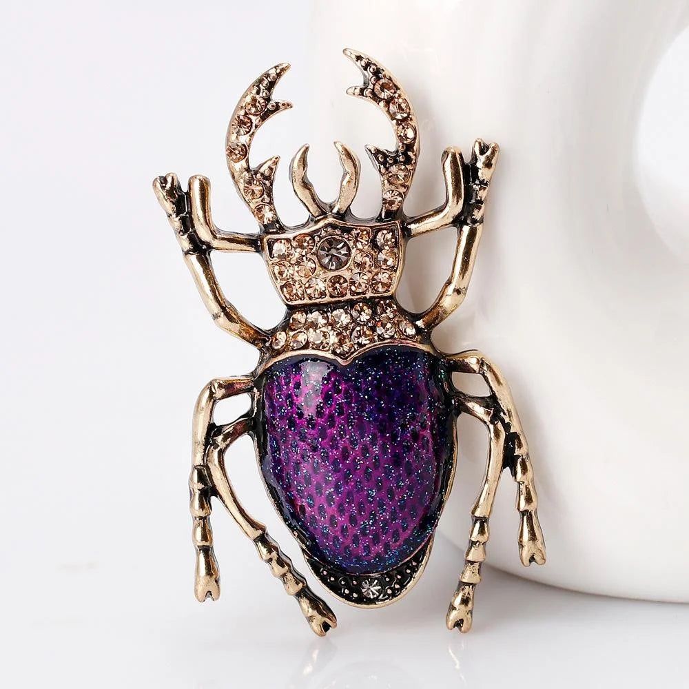 Vintage Rhinestone Beetle Brooch With Alloy Legs And Enamel Shell, Elegant Insect Lapel Pin Suit Accessory Gift