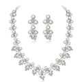 Elegant Pearl Rhinestone Flower Necklace Earrings Jewelry Set For Bridal Wedding Party Gift