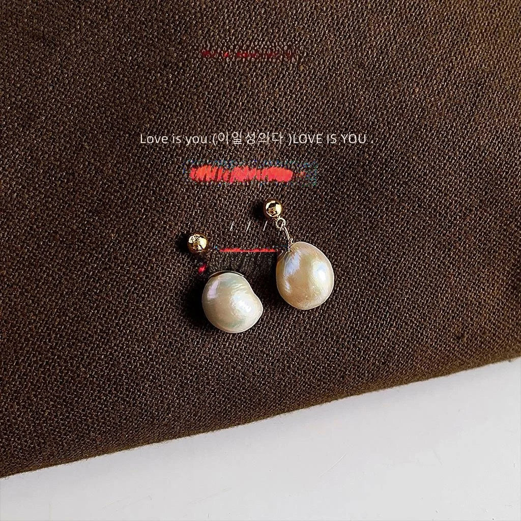 Irregular Baroque Freshwater Pearl Stud Earrings Handmade 14K Gold Plated Vintage Style