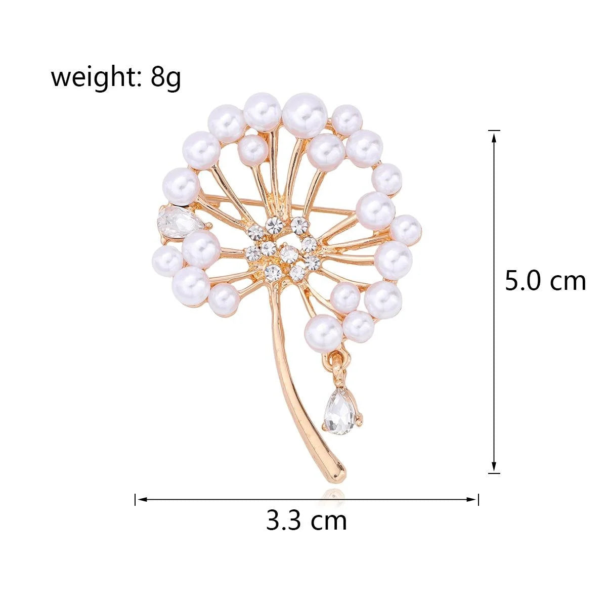 Elegant Dandelion Flower Brooch With Faux Pearls And Rhinestone Zircon, Women's Lapel Pin Corsage Gift
