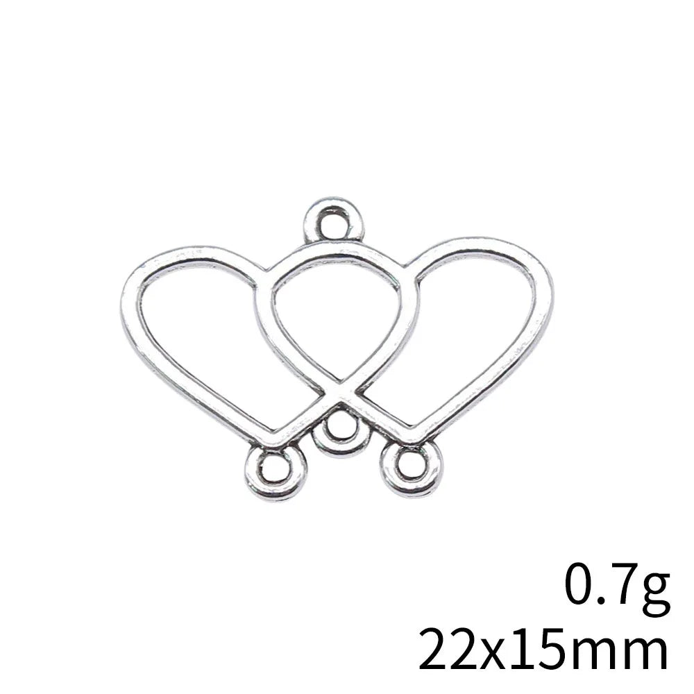 22x15mm 0.7g Antique Silver Zinc Alloy Double Heart Connector Charm for DIY Earring Jewelry Making