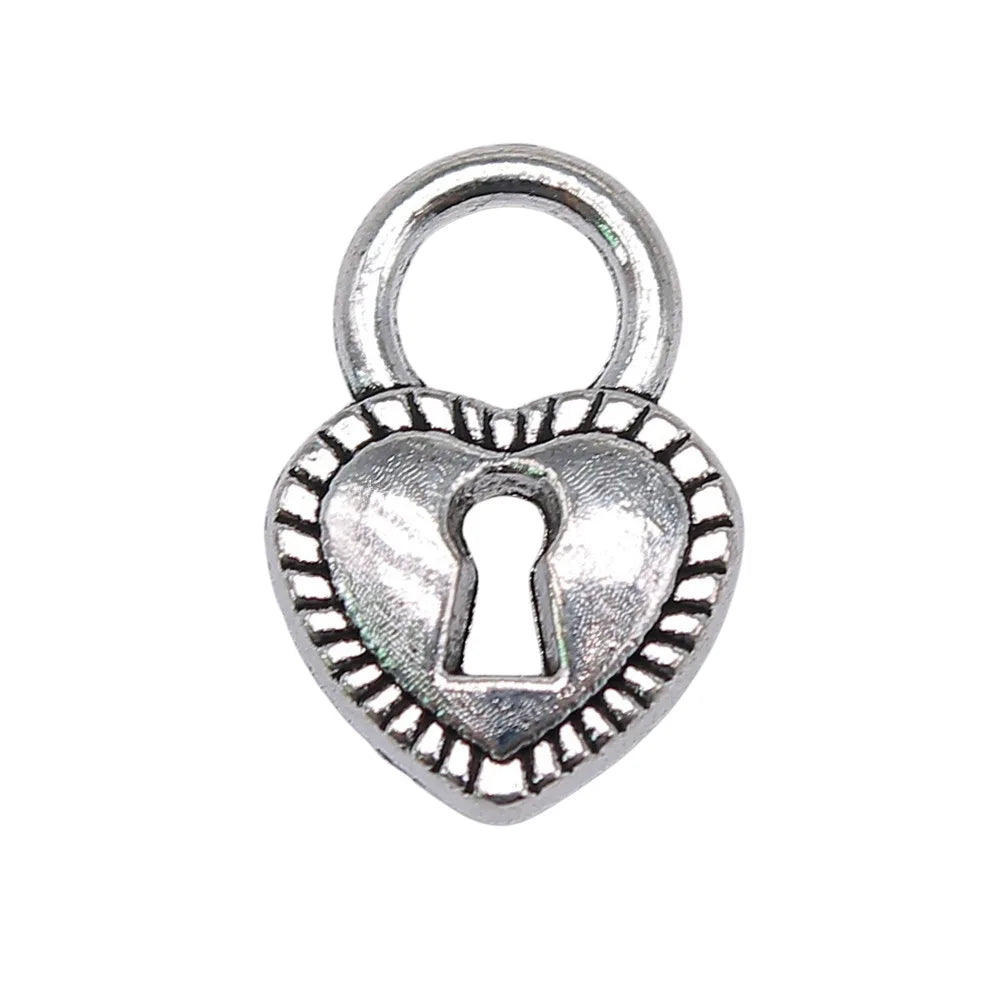 17x11mm 1.6g Antique Silver Zinc Alloy Heart Lock Charm Pendant for DIY Bracelet Necklace Jewelry Making
