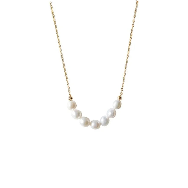 Freshwater Pearl 14K Gold Plated Copper Geometric Collarbone Necklace French Vintage Style