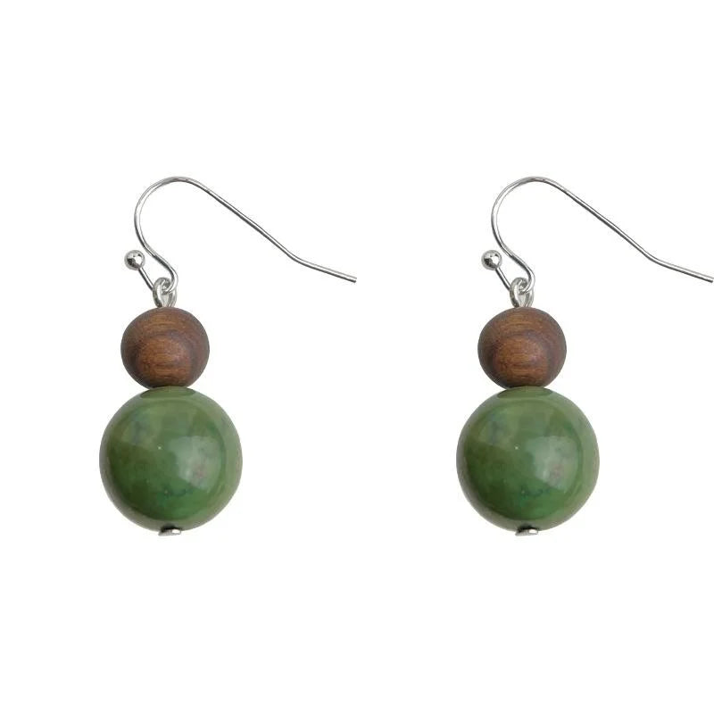 Vintage Chinese Style Meiling Mine Turquoise Round Geometric Drop Earrings Handmade Palace Jewelry