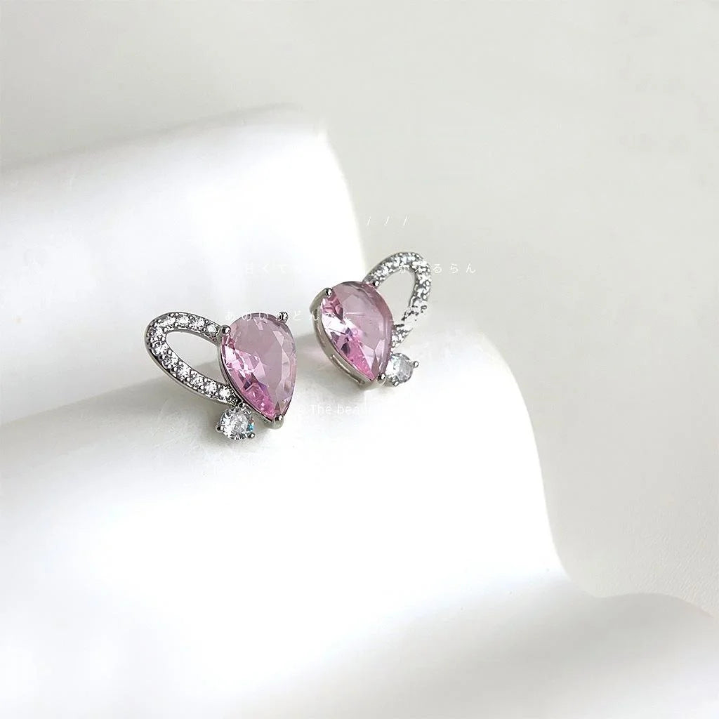 Original Design Irregular Heart Micro Pave Zircon Copper Stud Earrings