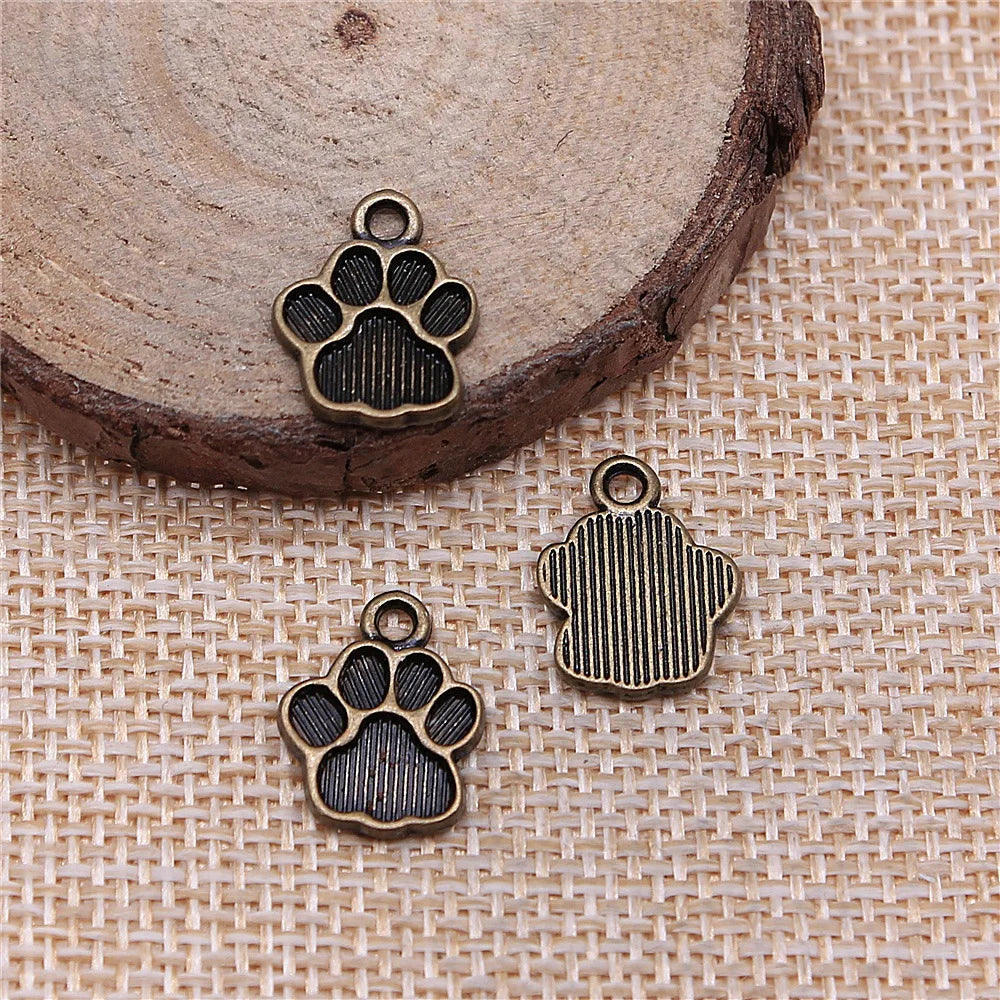 15x12mm 0.8g Multicolor Zinc Alloy Dog Paw Charm Pendant for DIY Pet Jewelry and Bracelet Making