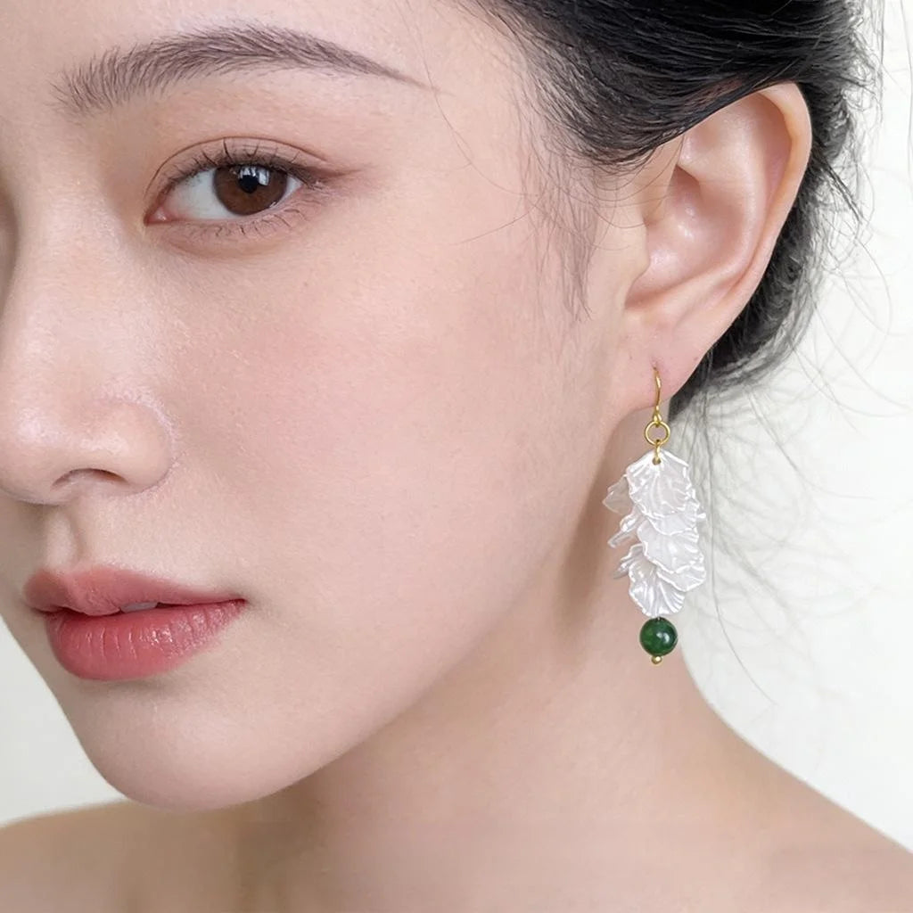 Original Design Asymmetric Acrylic Leaf Floral Tassel Drop Earrings For Women