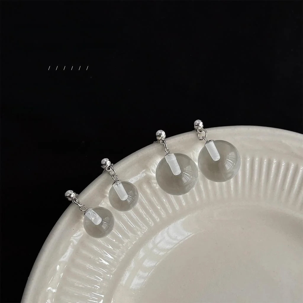Minimalist Geometric Transparent Glass Ball Drop Earrings Light Luxury Commuter Jewelry