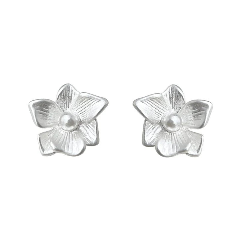 Simple Peach Blossom Copper Stud Earrings Elegant Floral Minimalist Jewelry