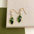 Fresh Sweet Enamel Glazed Leaf Drop Earrings Handmade Copper Posts Forest Style