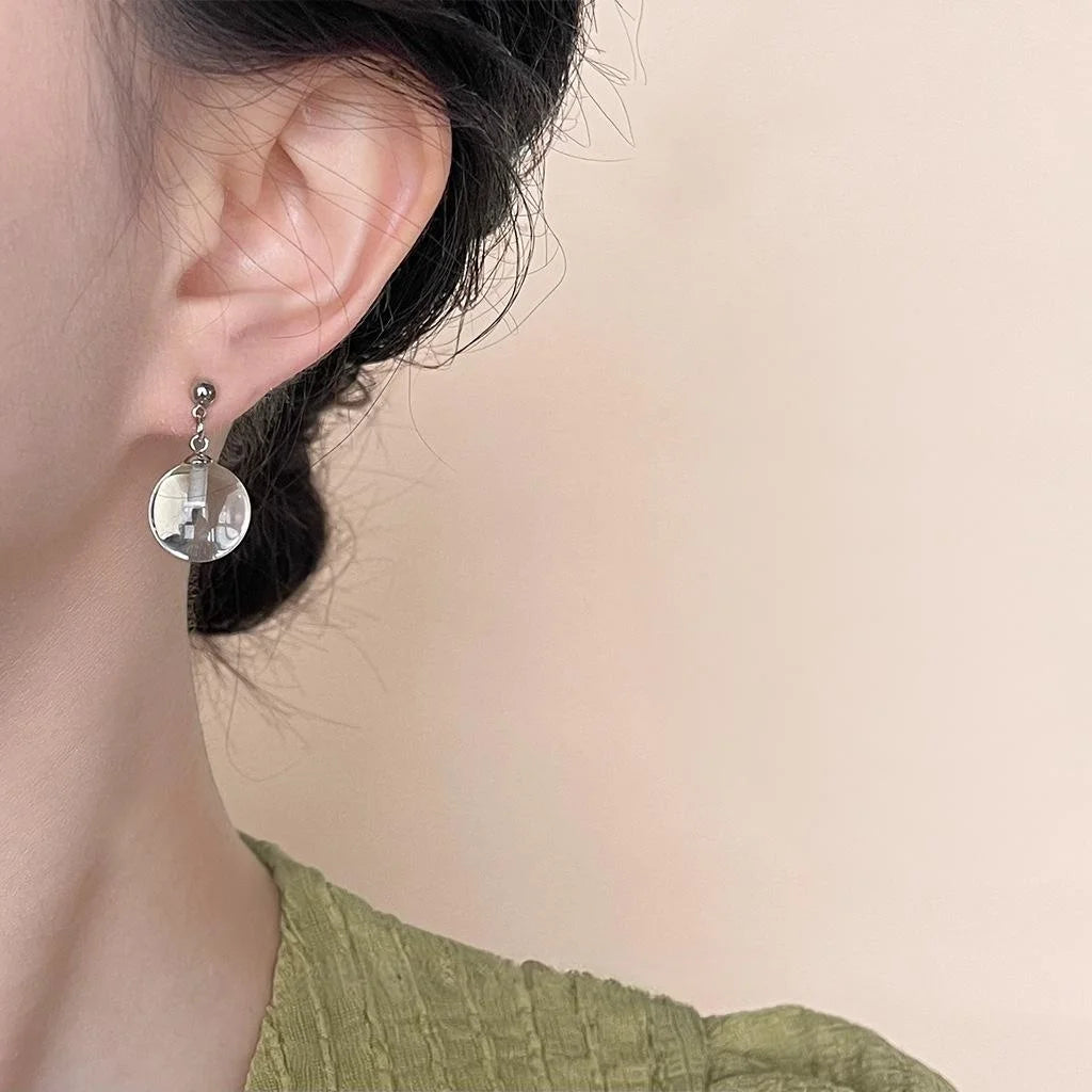 Minimalist Geometric Transparent Glass Ball Drop Earrings Light Luxury Commuter Jewelry