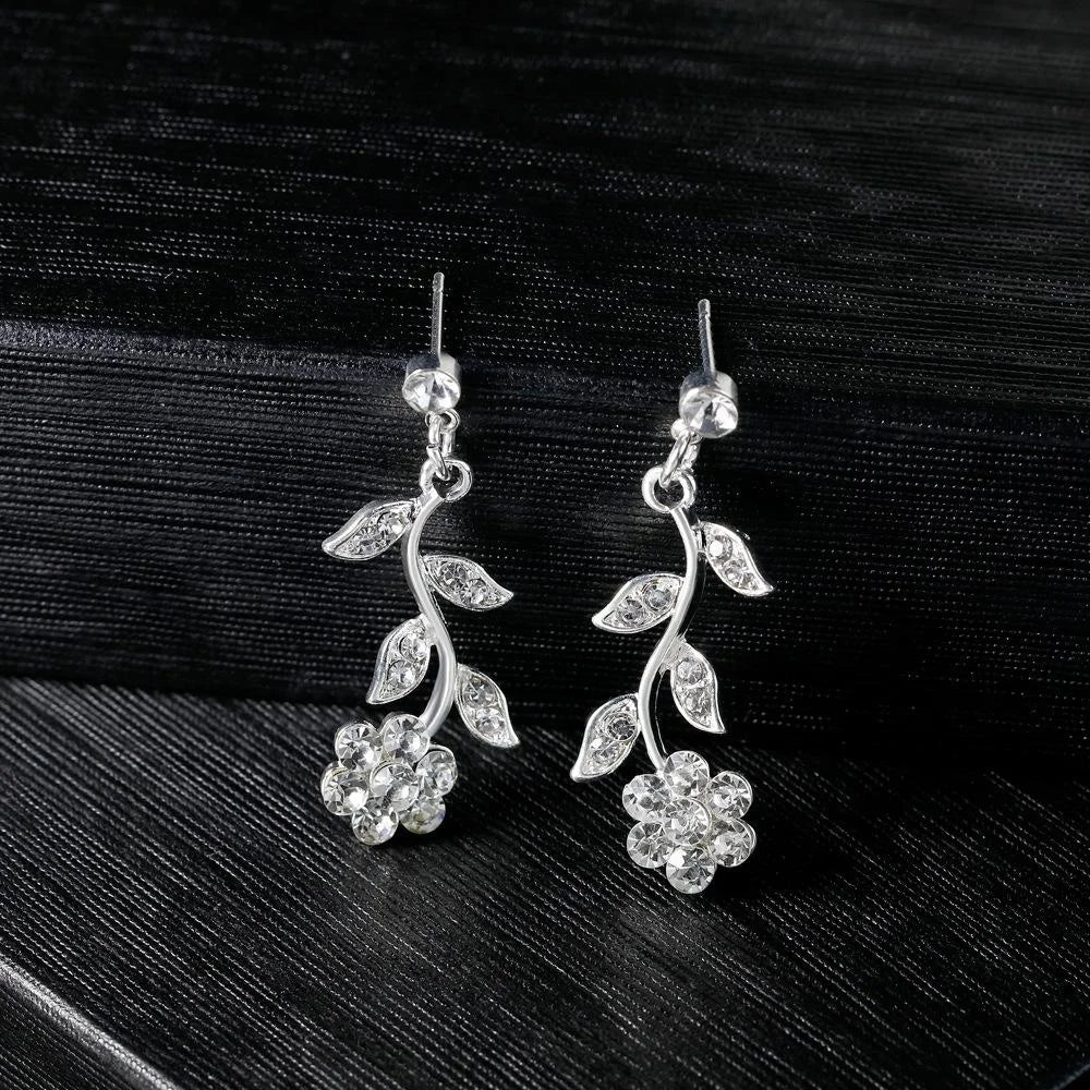 Elegant Bridal Rhinestone Crystal Flower Vine Necklace Earrings Jewelry Set For Wedding Party Gift