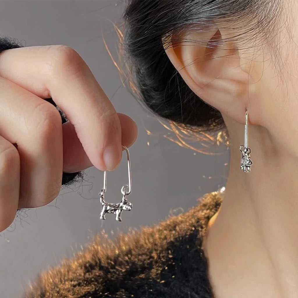 Cute 3D Puppy Copper Drop Earrings Fresh Sweet Playful Niche Designer Animal Jewelry