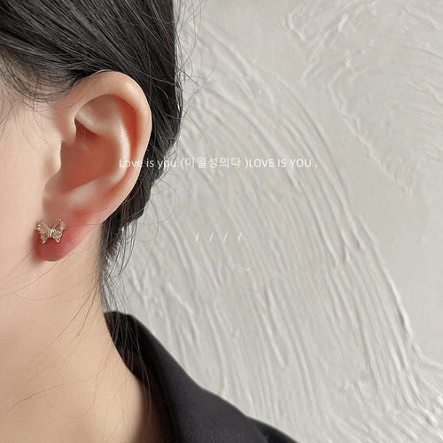 14K Plated Copper Micro Pave Zircon Butterfly Stud Earrings Sweet Fresh Insect Jewelry