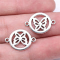 20x14mm 0.9g Antique Silver Zinc Alloy Round Butterfly Connector Charm Pendant for DIY Jewelry Making