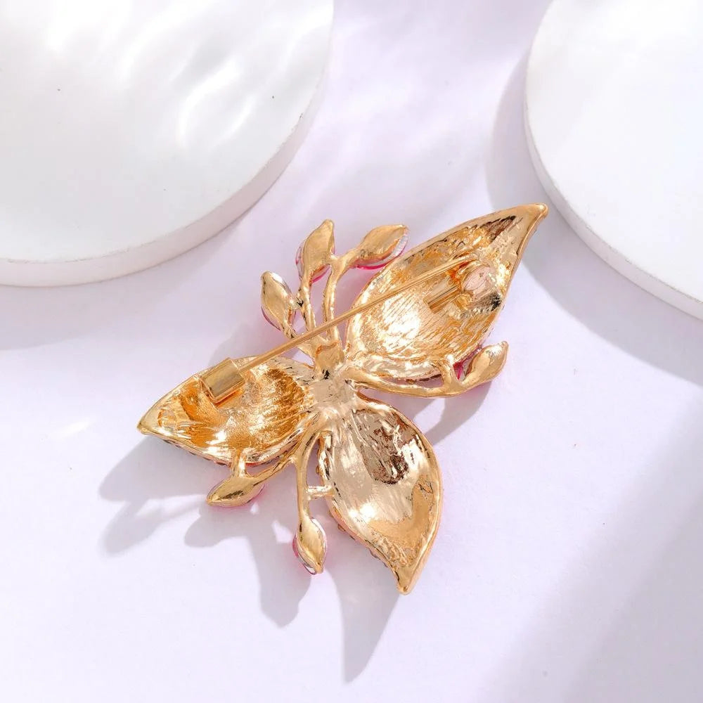 Elegant Bougainvillea Flower Enamel Rhinestone Brooch, Pink Alloy Lapel Pin Corsage Gift For Women