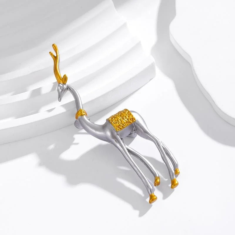 Elegant Silver Gold Alloy Elk Deer Brooch For Women, Animal Lapel Pin Corsage Suit Accessory Gift
