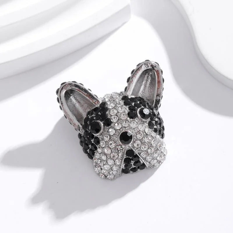 Cute Rhinestone French Bulldog Brooch, Alloy Enamel Puppy Lapel Pin Corsage For Suit Accessory Gift