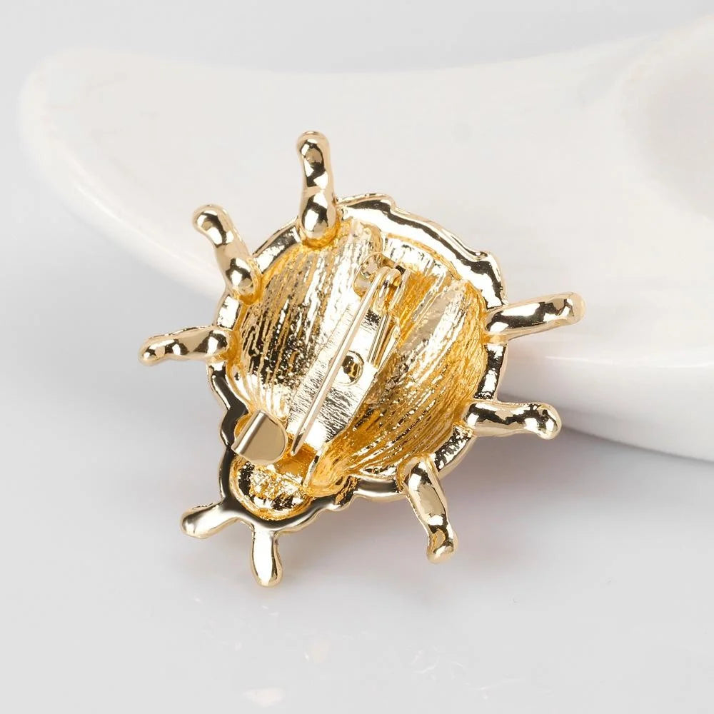Cute Red Enamel Ladybug Brooch With Rhinestones, Gold Tone Alloy Lapel Pin Corsage Gift For Women