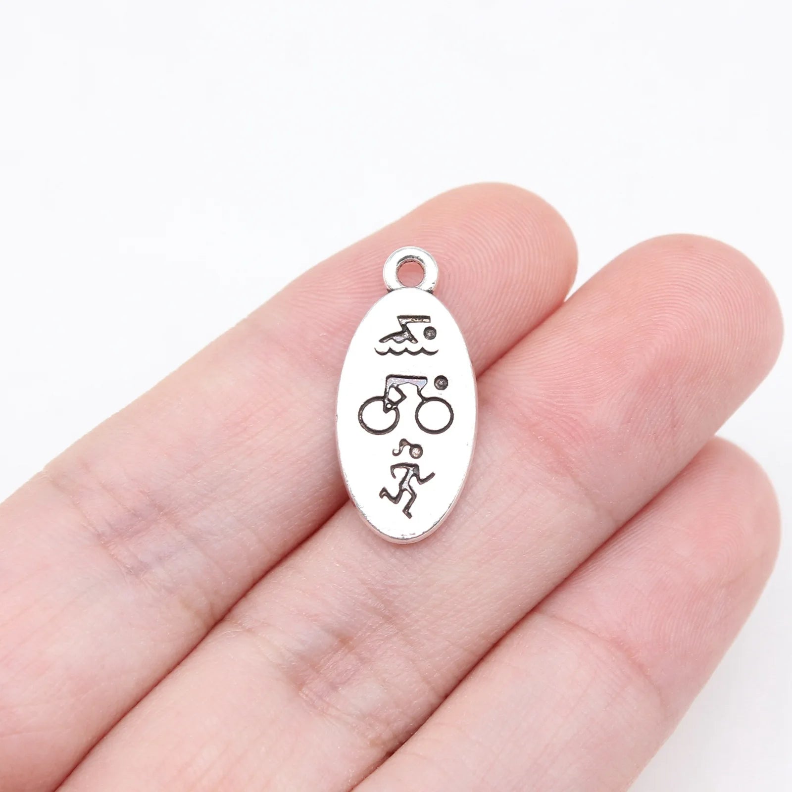 22x10mm 1.7g Antique Silver Iron Triathlon Swimming Bicycle Running Charm Pendant for DIY Sports Jewelry