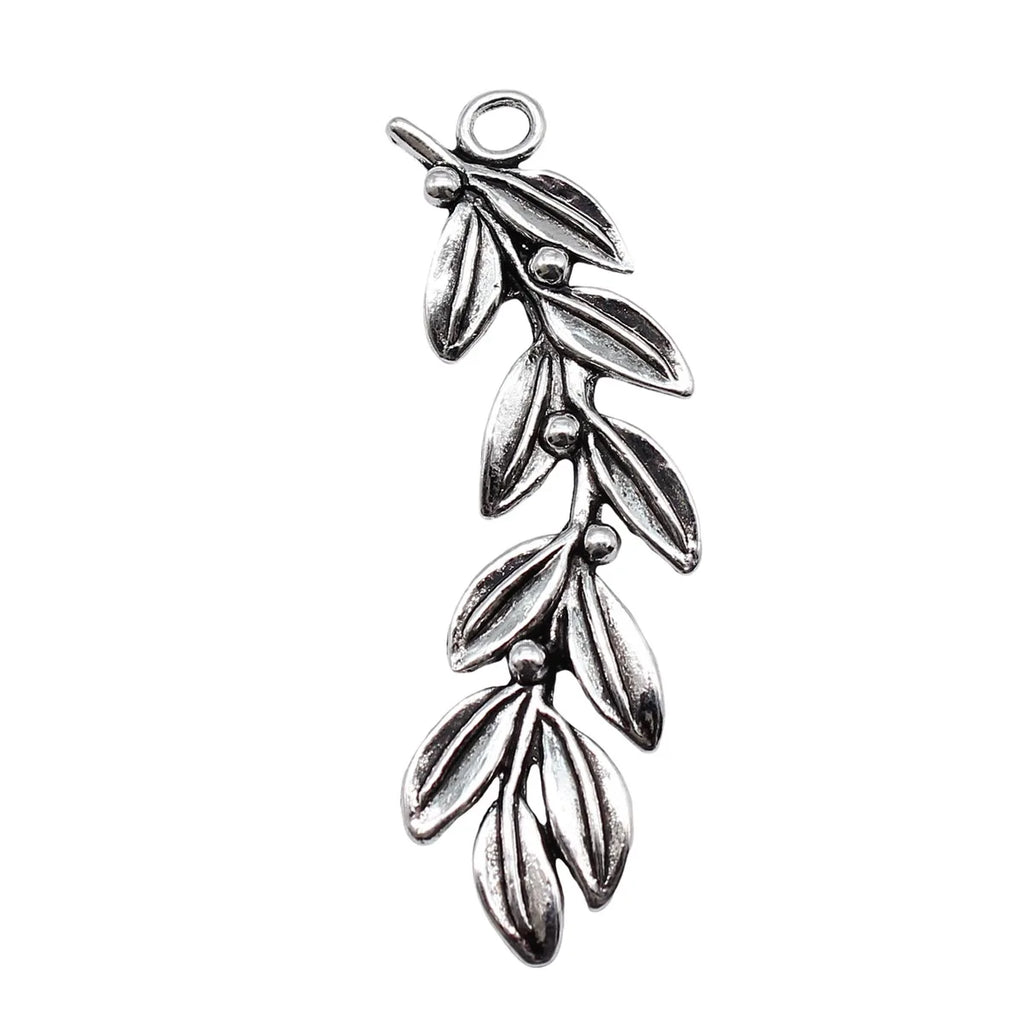 52mm 4.5g Antique Silver Zinc Alloy Olive Branch Charm Pendant for Necklace Jewelry Making