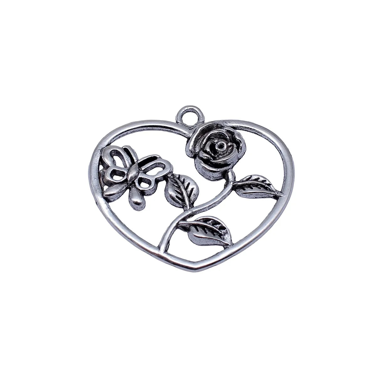 52x46mm 10.1g Antique Silver Zinc Alloy Butterfly Flower Heart Charm Pendant for DIY Jewelry Making