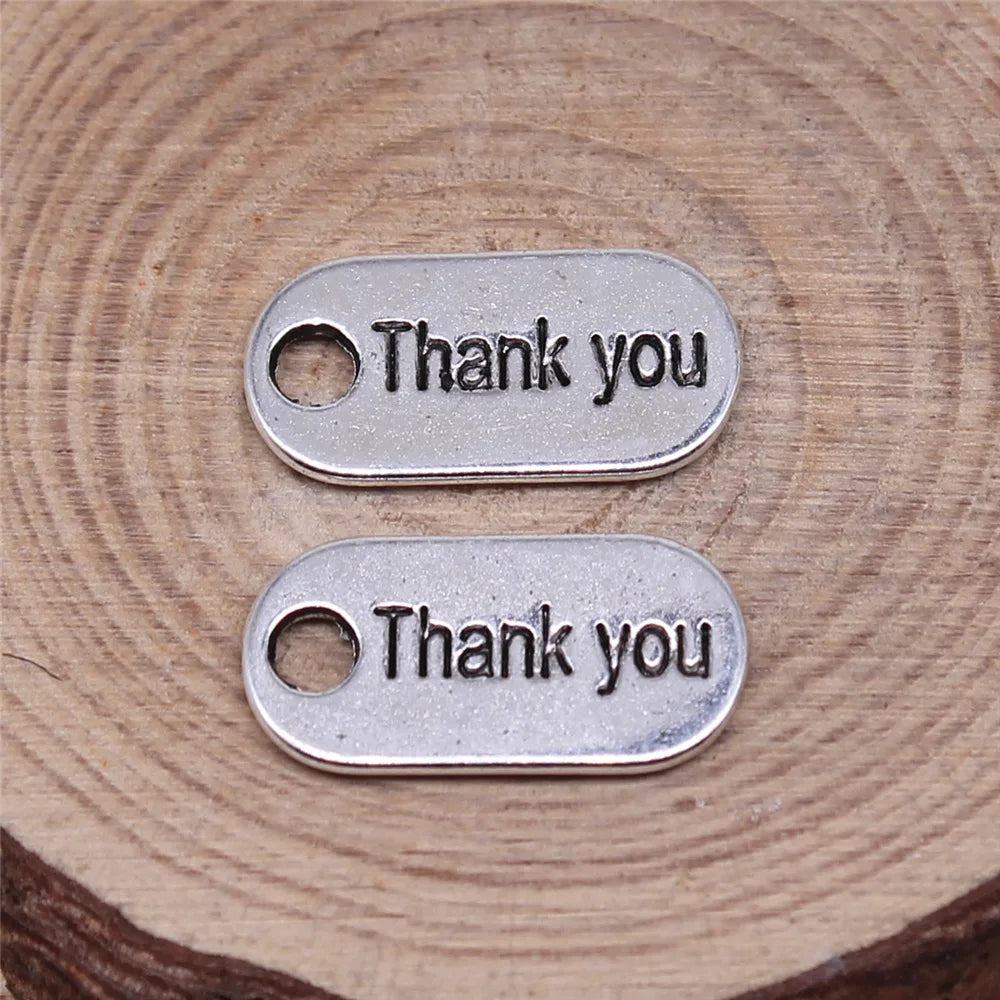 18x10mm 0.9g Antique Silver Zinc Alloy Thank You Word Tag Letter Charm Pendant for DIY Jewelry Making