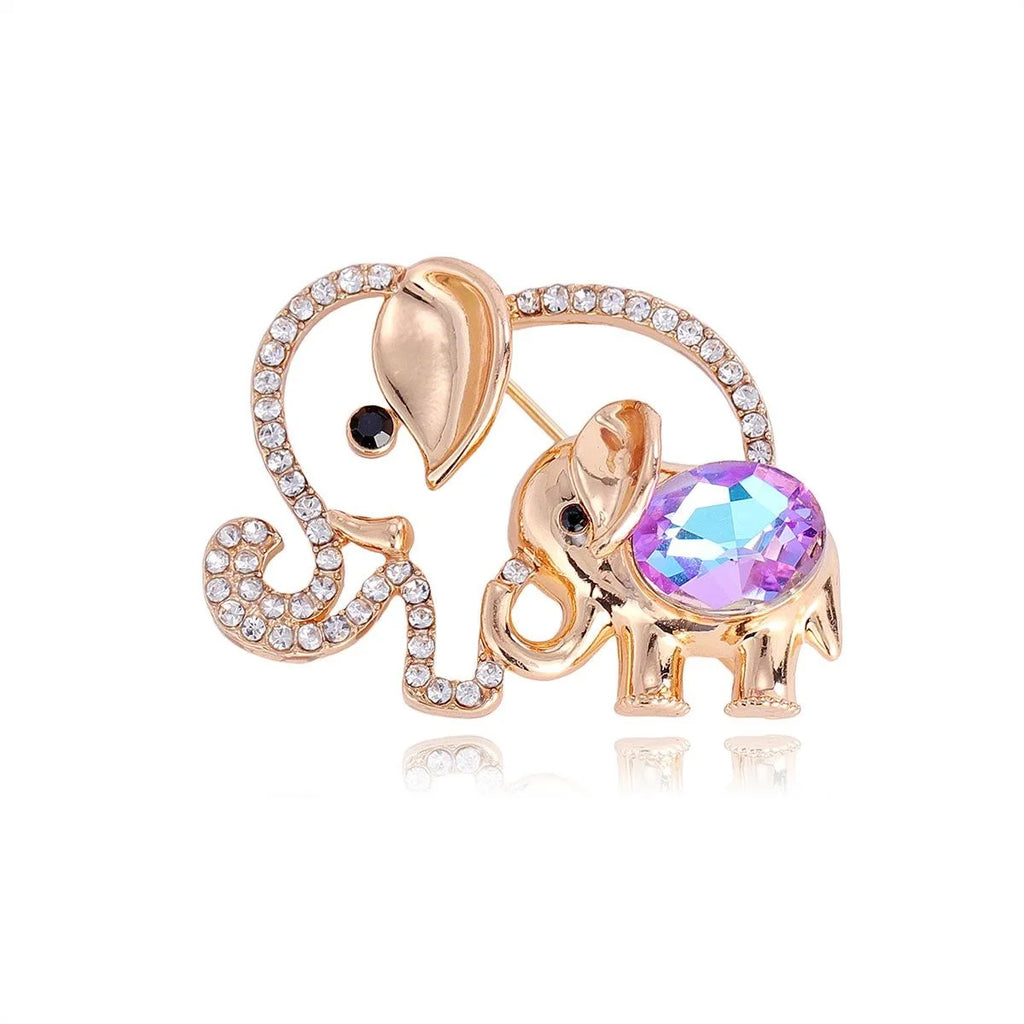Cute Mother And Baby Elephant Brooch With Rhinestone Crystal Alloy, Elegant Lapel Pin Corsage Suit Accessory Gift