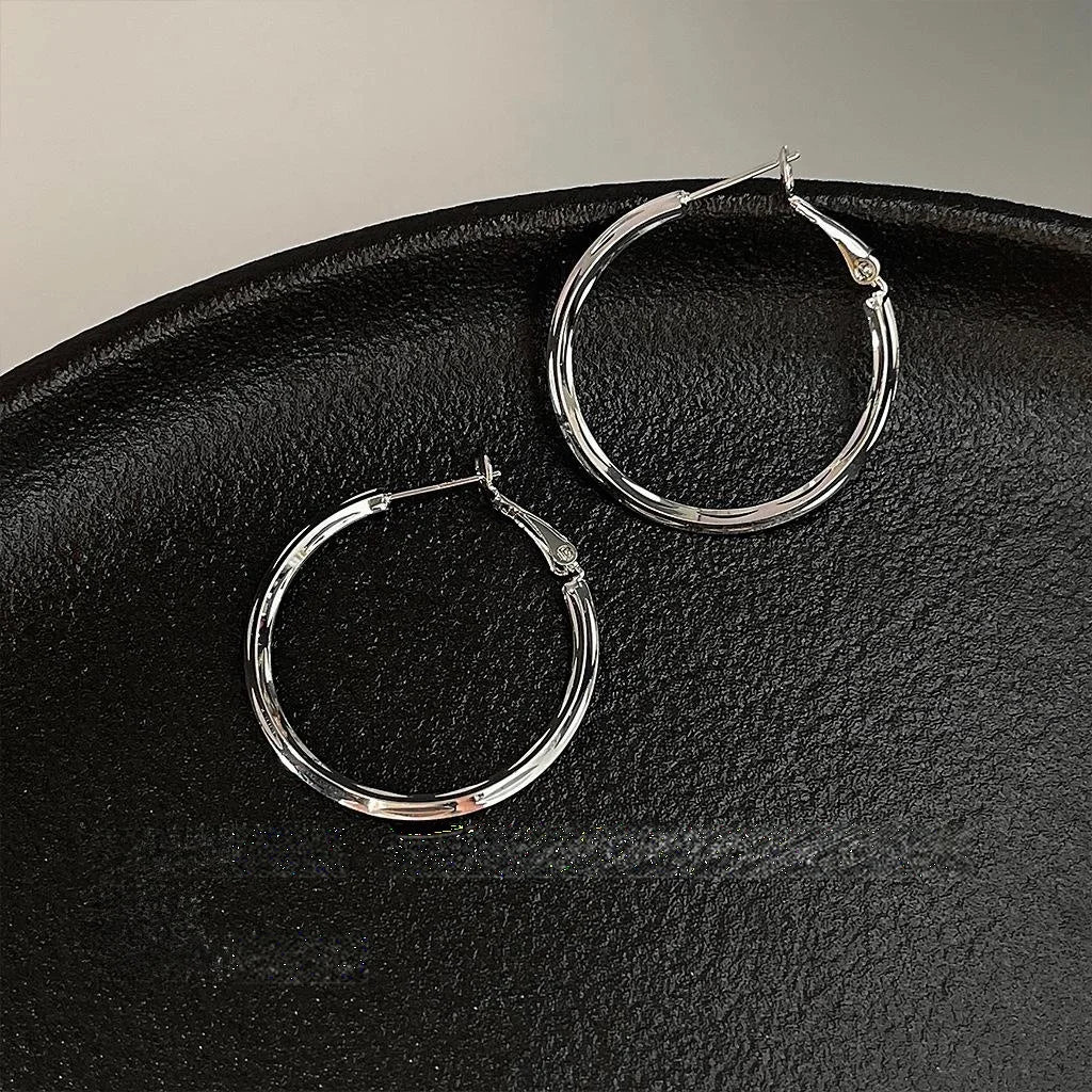 Sweet Cool Silver Plated Metal Geometric Round Hoop Earrings Statement Ear Cuffs