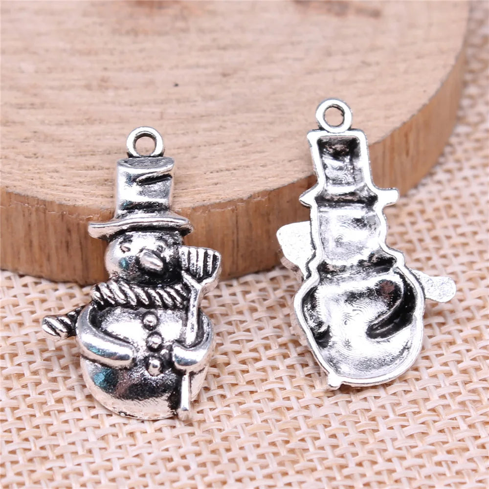 28x14mm 1.9g Antique Silver Zinc Alloy Christmas Snowman Charm Pendant for DIY Holiday Jewelry