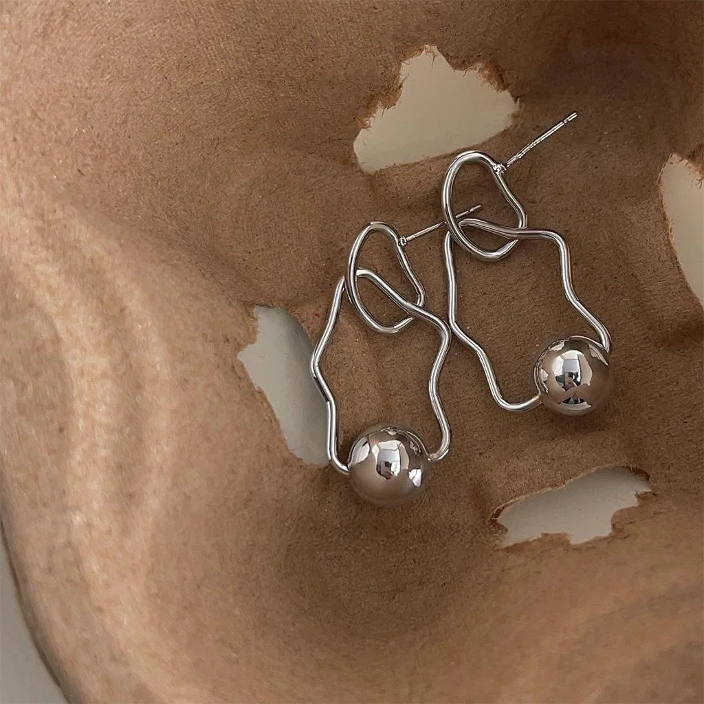 Designer Irregular Geometric Copper Drop Earrings For Women, Minimalist Cool Art Style