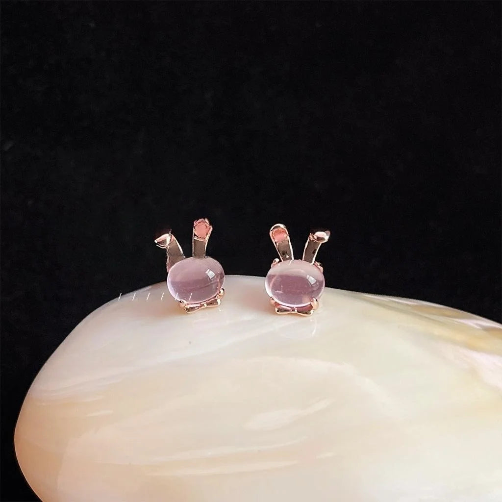 Cute Rabbit Stud Earrings Rose Gold Plated Copper Animal Style